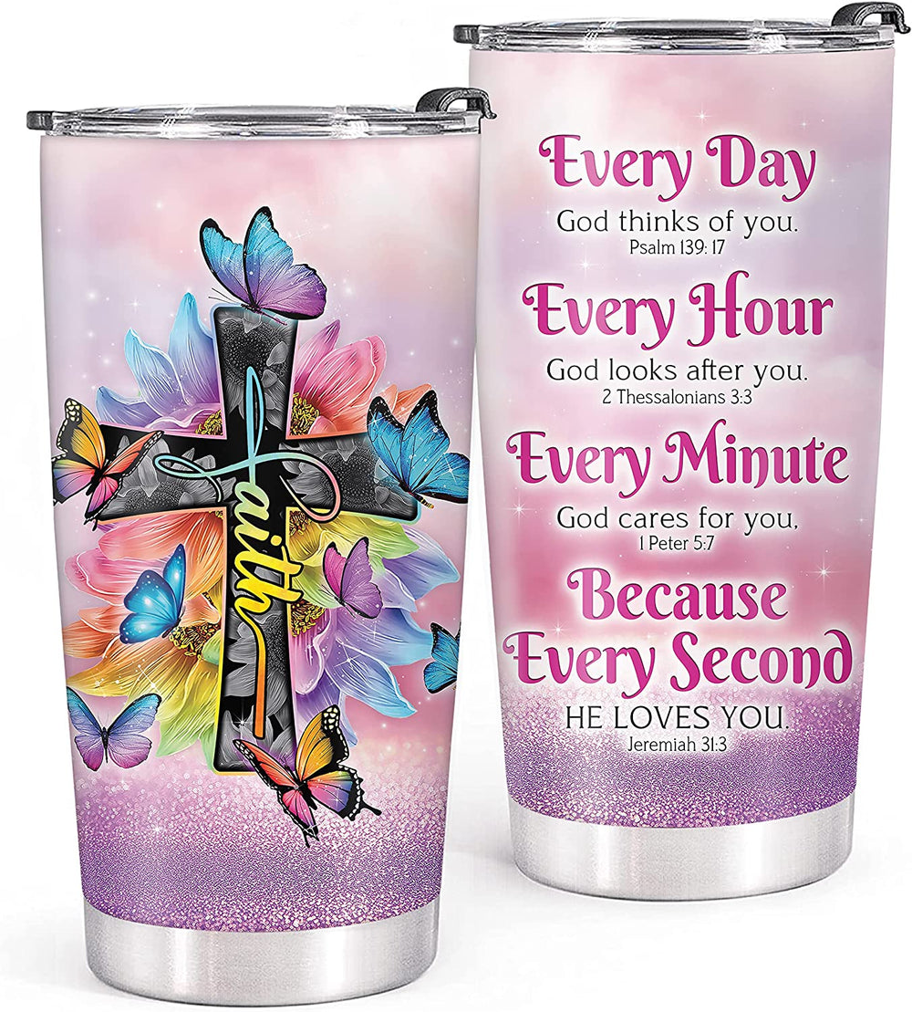 Inspirational Christian Gifts for Her – Religious Birthday Gifts for Mom and Friends – 20oz Tumbler with Catholic Motifs – JETU001