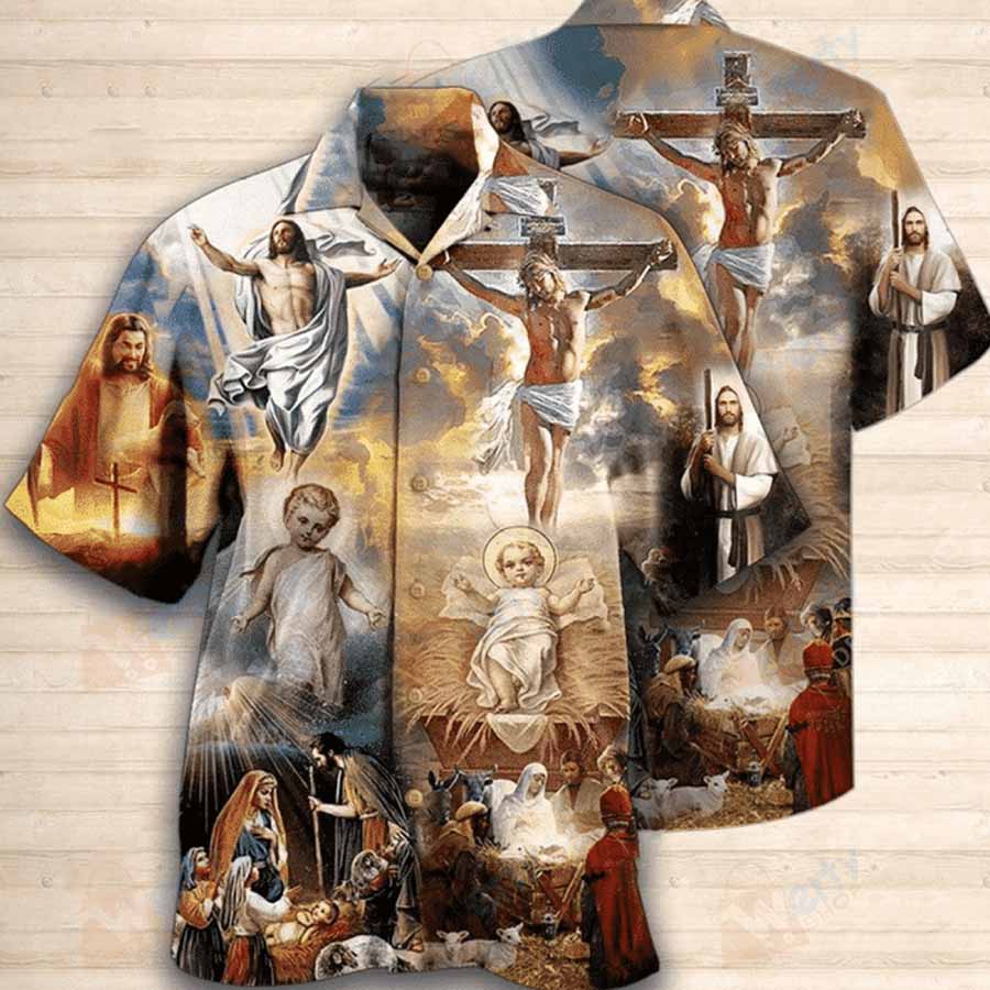 Jesus Hawaiian Shirt for Men with Superior Quality, Aloha Shirt Depicting the Life of Jesus – JEH016