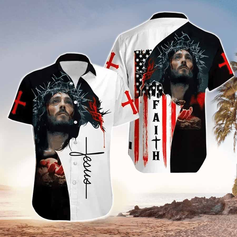 Men’s Hawaiian Shirt with Faith and Jesus Design, Jesus and Faith Aloha Shirt for Men in Hawaii – JEH017