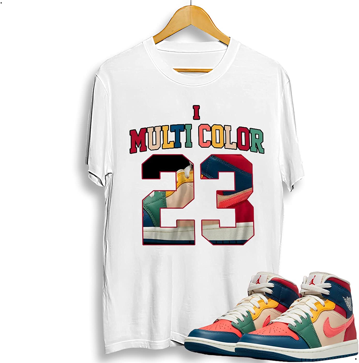 Number 23 G.o.a.t Shoes T Shirts to Match J0rdan 1 Mid Multi Color 2022, Matching for Sneaker J0rdan 1 Mid Multi Color 2022, Shirts for Sneaker J0rdan 1 Mid Multi Color 2022 Gift for Men Women – JOT030