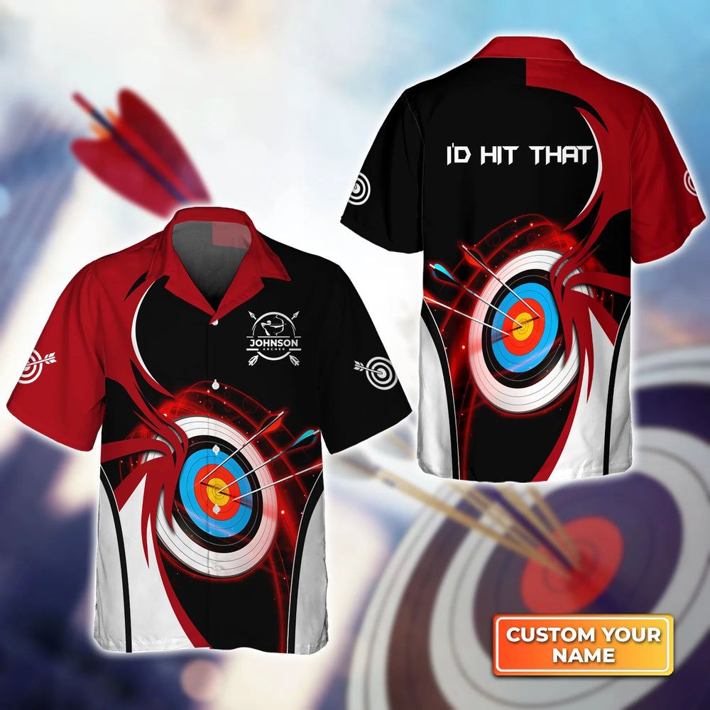 Personalized 3D Hawaiian Shirt with “I’d Hit That” Archery Target and Name – Perfect Gift for Archery Enthusiasts – ARH018