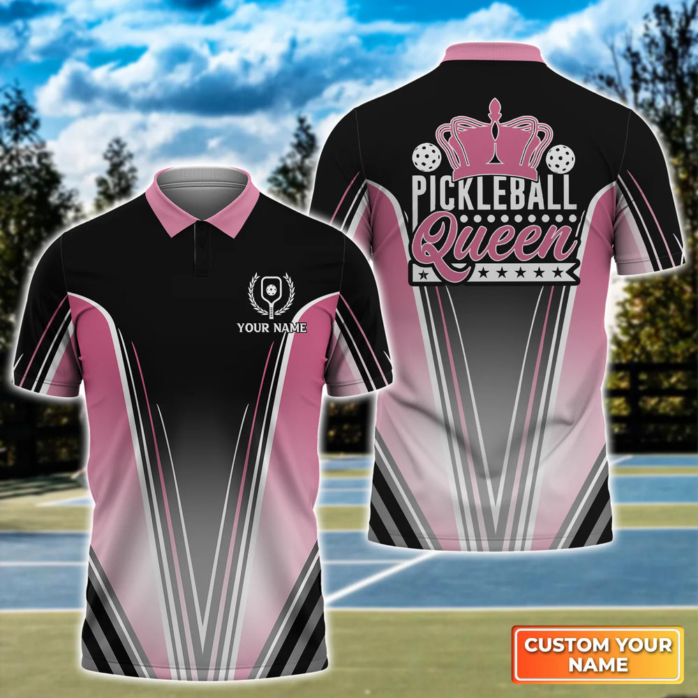 Personalized 3D Polo Shirt for Pickleball Players, Featuring the Pickleball Queen’s Name, Ideal Gift – PIP007