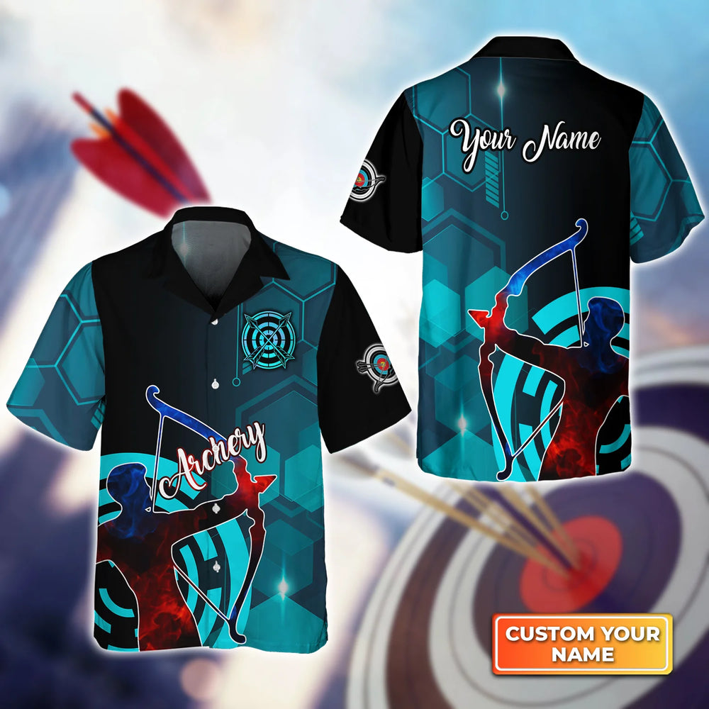 Personalized Name 3D Target Bow Hawaiian Shirt with Archery Watercolor Short Sleeves – ARH022