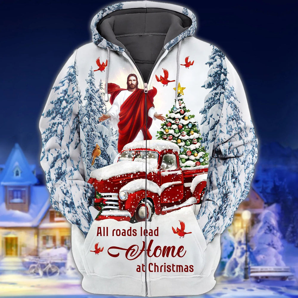 Personalized Name 3D Zipper Hoodie with Jesus, Red Cardinal Birds, and Christmas Noel – JEZ014
