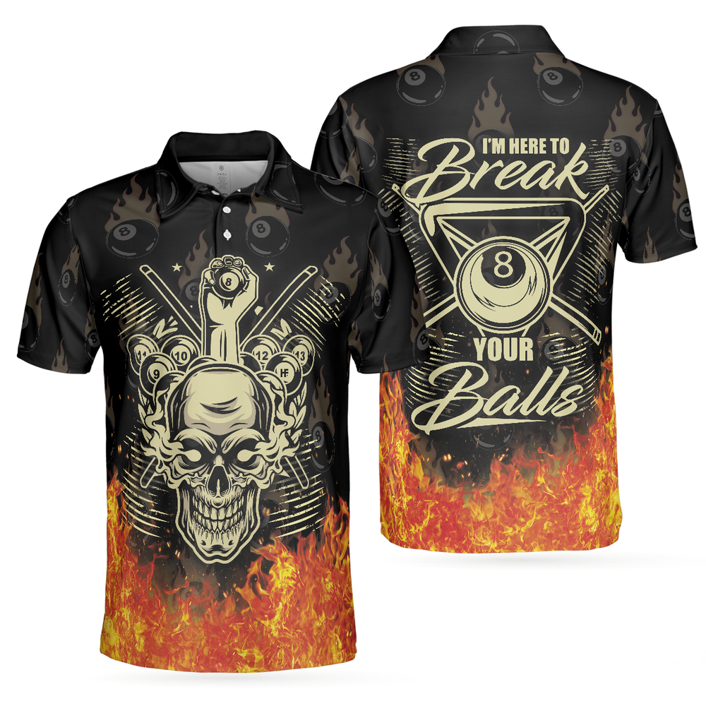 short sleeve polo shirt with billiards theme and skull design im here to break your balls skp062 pq4na