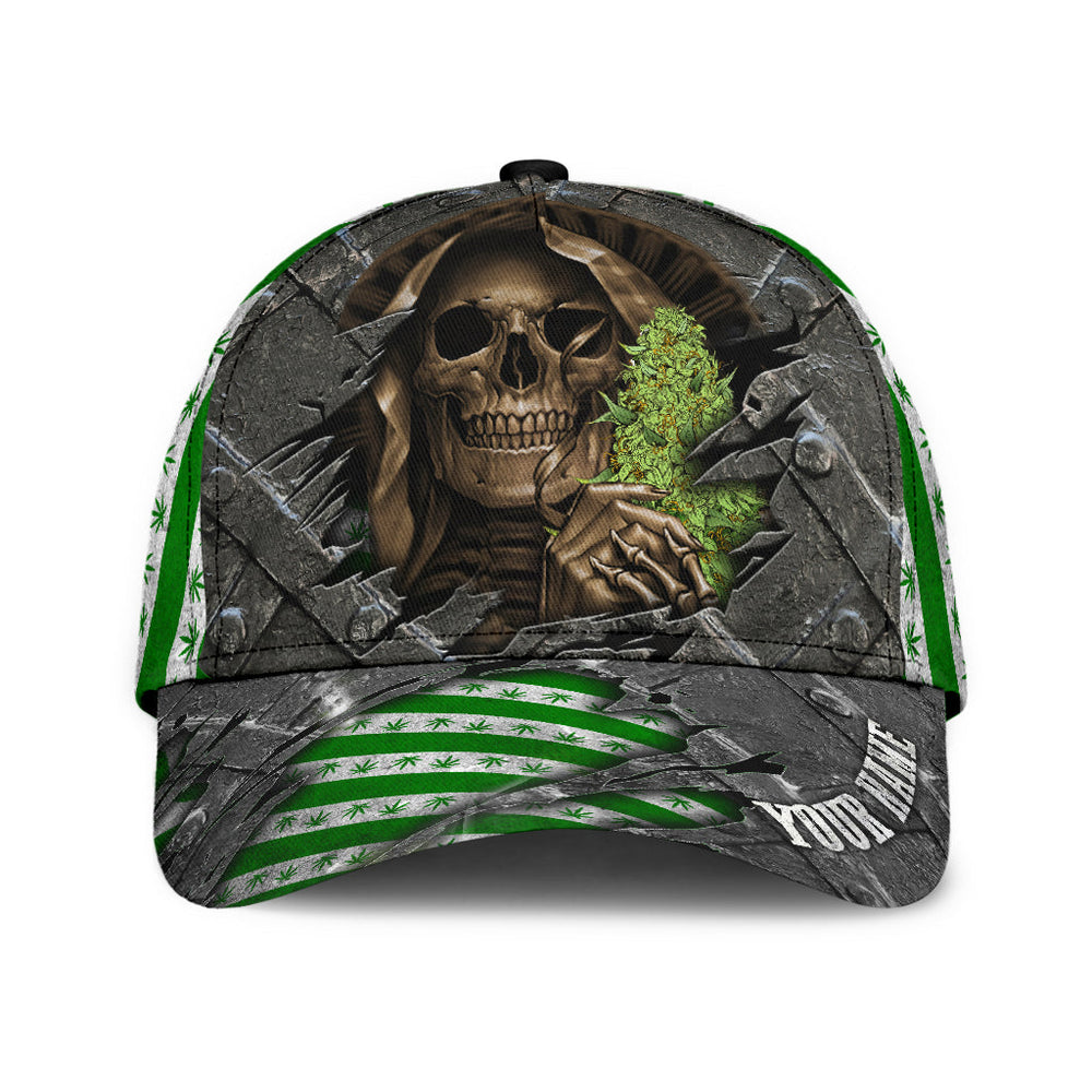 Skull Weed Classic Cap with Custom Name: A Baseball Hat for Summer Travel – SKC018