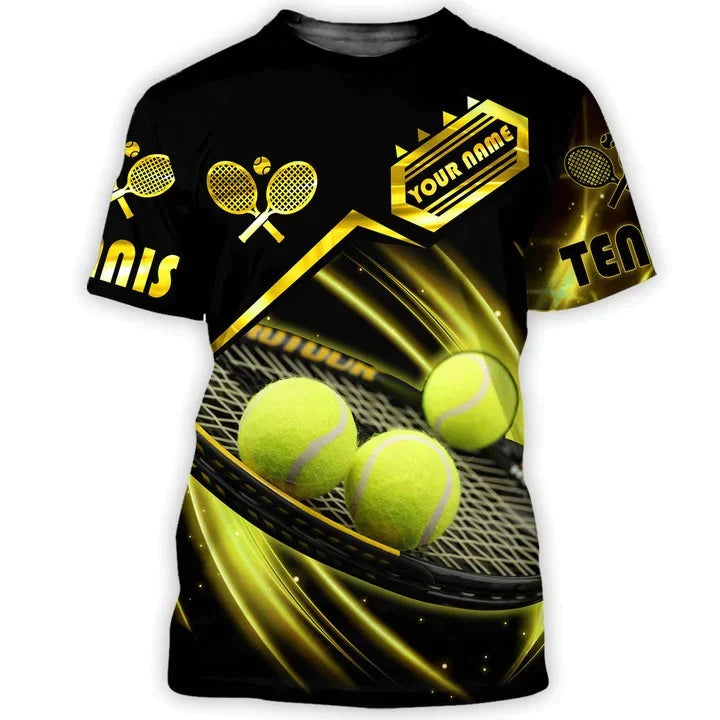 Tennis Player Shirt with Black and Gold Pattern in Personalized 3D Design – TET001