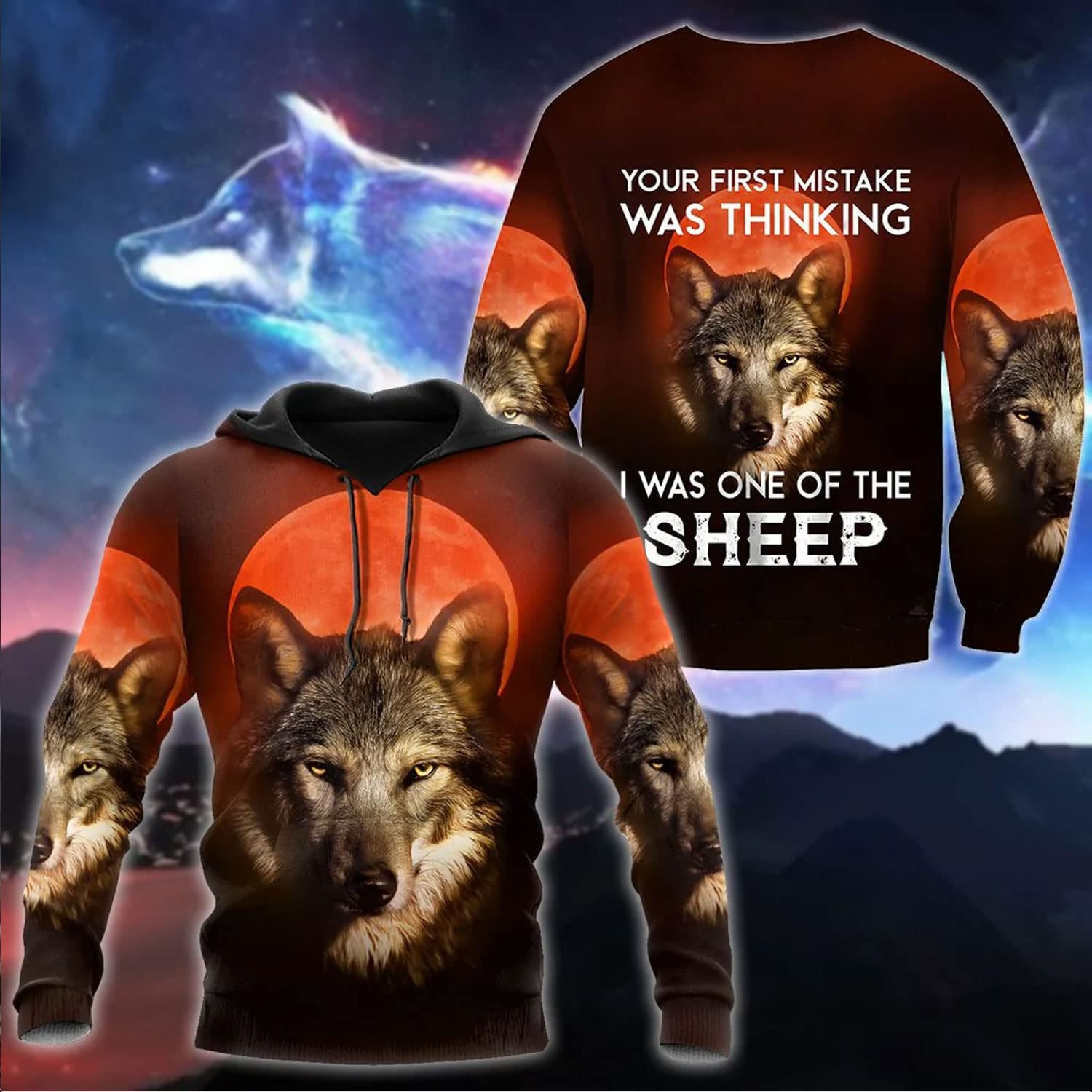 The Insane Red W.o.l.f 3D Hoodie with All-Over Print, Perfect for Wolf Lovers in Winter, Ideal Gift for Hunting Enthusiasts and Family, Available as Pullover Hoodie, Hawaiian Shirt, and Sweatshirt. – JOT1506