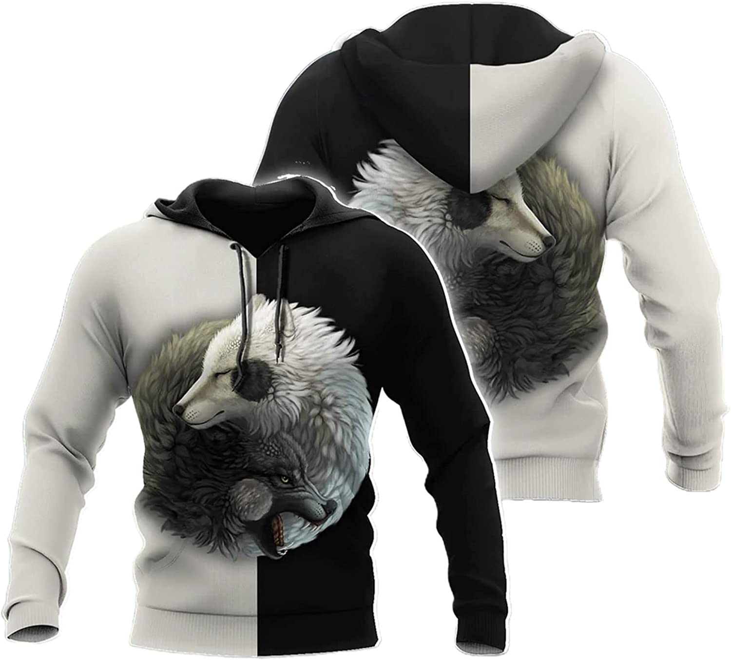 Wolf Yin & Yang 3D Hoodie with All-Over Print, Perfect for Winter and Wolf Lovers, Ideal Gift for Hunting Enthusiasts and Family, Available in Pullover Hoodie, Hawaiian Shirt, and Sweatshirt Variants. – JOT1499