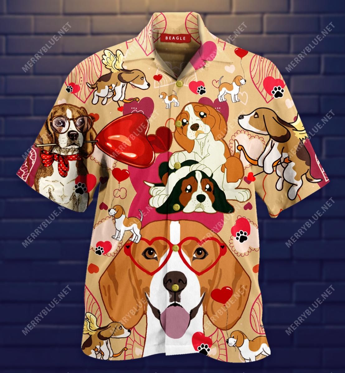 Beagle Happy Valentine’S Day Aloha Hawaiian Shirt Colorful Short Sleeve Summer Beach Casual Shirt For Men And Women
