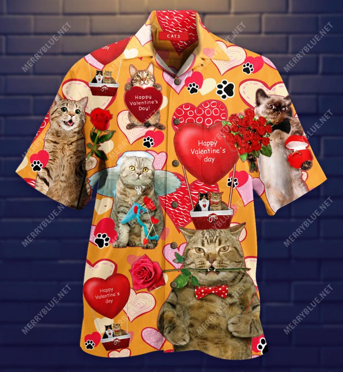 Cats Happy Valentine’S Day Aloha Hawaiian Shirt Colorful Short Sleeve Summer Beach Casual Shirt For Men And Women