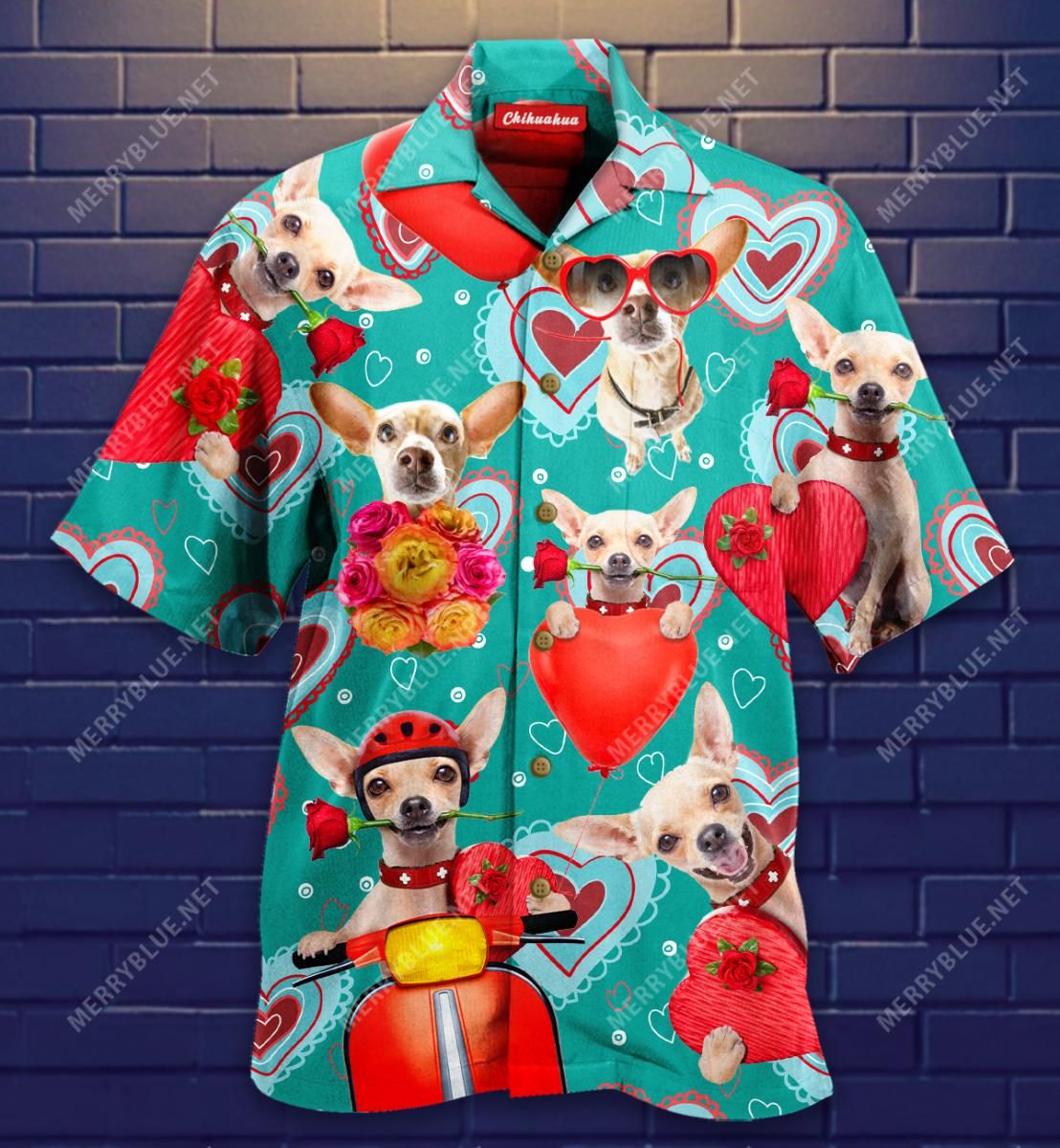 Chihuahua Happy Valentine’S Day Aloha Hawaiian Shirt Colorful Short Sleeve Summer Beach Casual Shirt For Men And Women