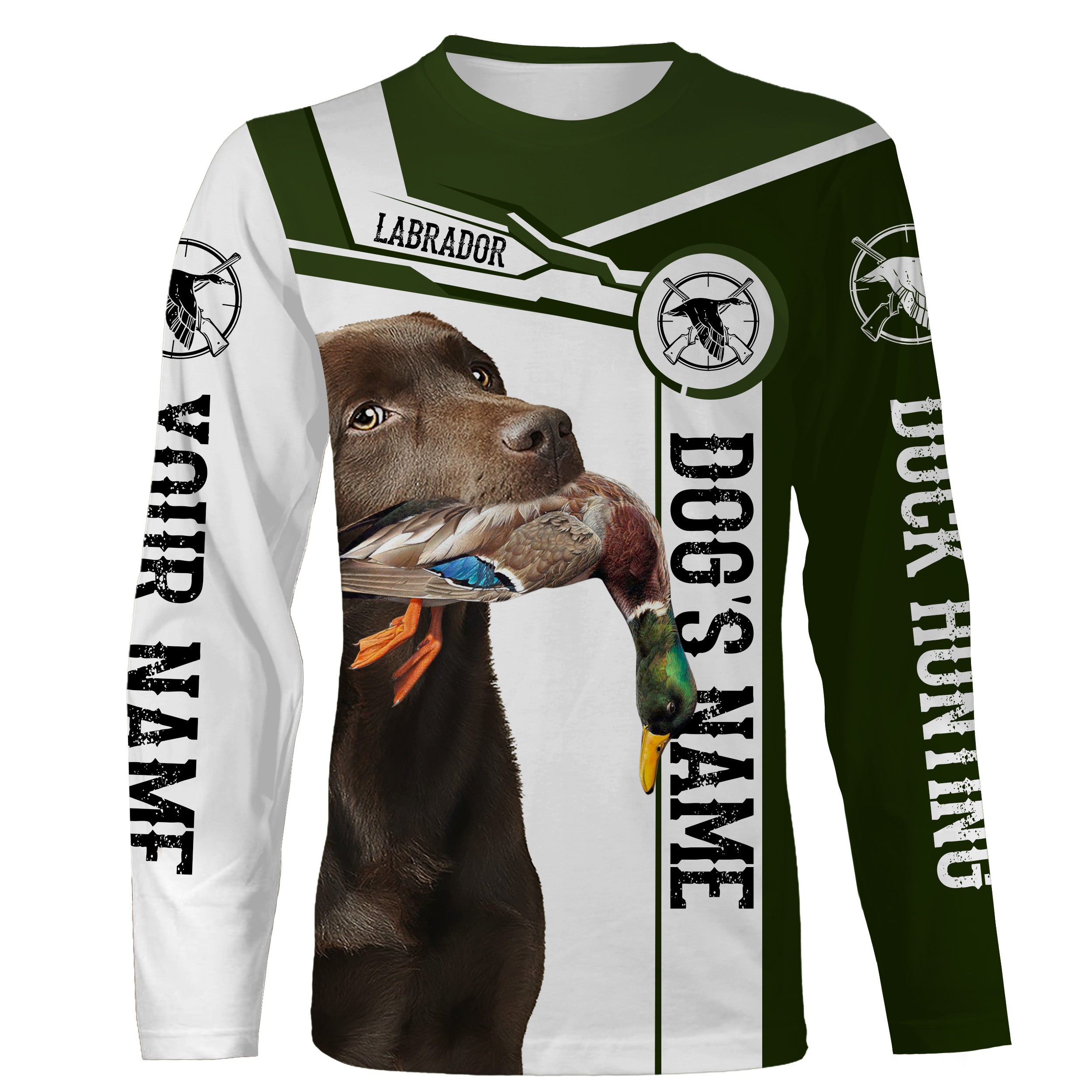 Chocolate Lab Duck Hunting dog Custom name All over print Shirt, Labrador Retriever hunting dog – FSD3200
