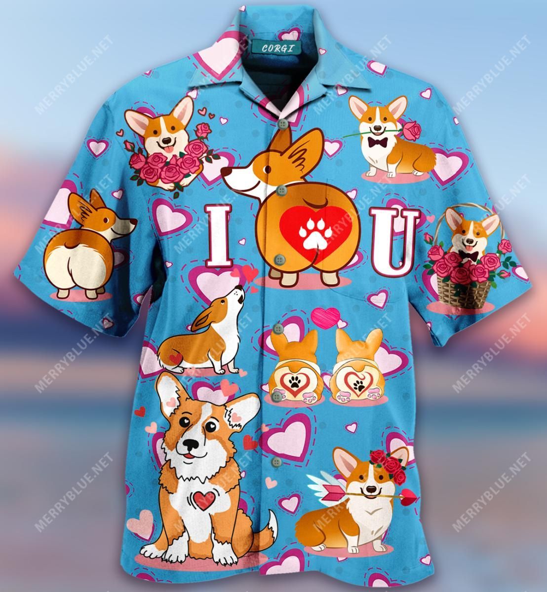 Corgi Happy Valentine’S Day Aloha Hawaiian Shirt Colorful Short Sleeve Summer Beach Casual Shirt For Men And Women