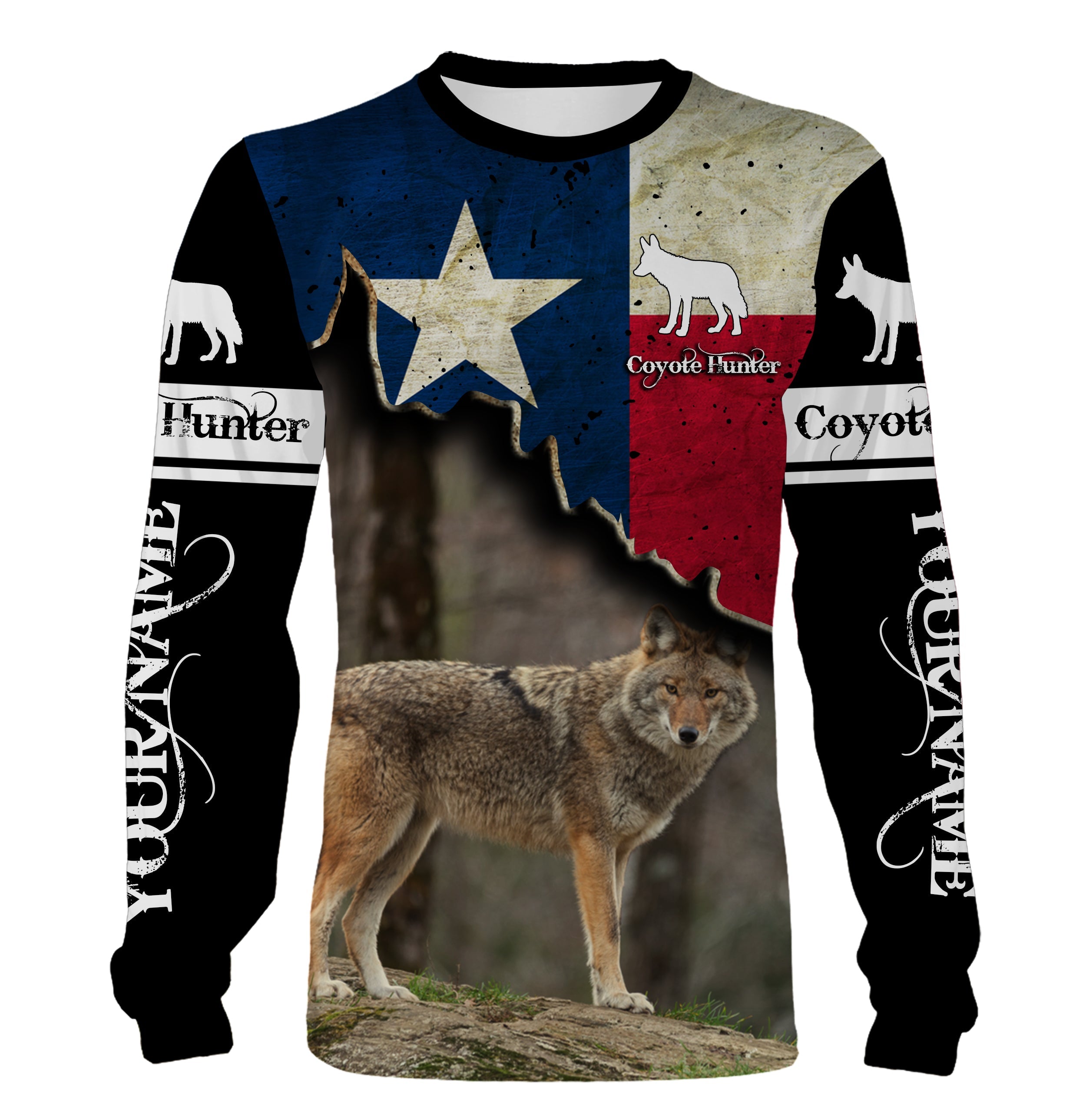 Coyote Hunting Texas flag Custom Name 3D All over print Shirts – Personalized Coyote Hunting gifts FSD3056