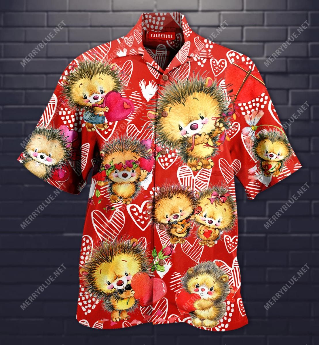 Cute Hedgehog On Valentine’S Day Aloha Hawaiian Shirt Colorful Short Sleeve Summer Beach Casual Shirt For Men And Women