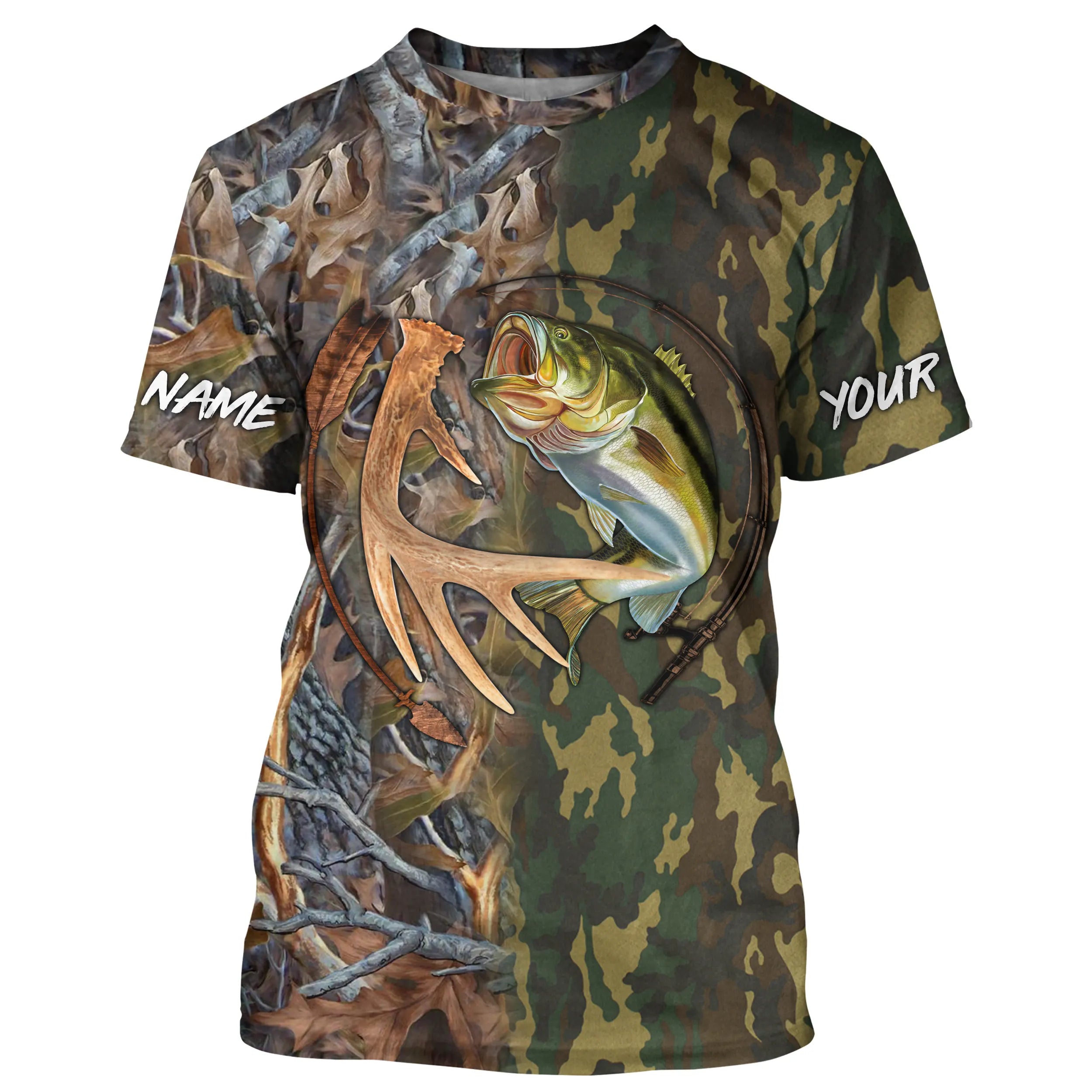 Deer and Bass Fishing and Hunting Camouflage UV Protection tournament shirts, Personalized gifts FSD3194