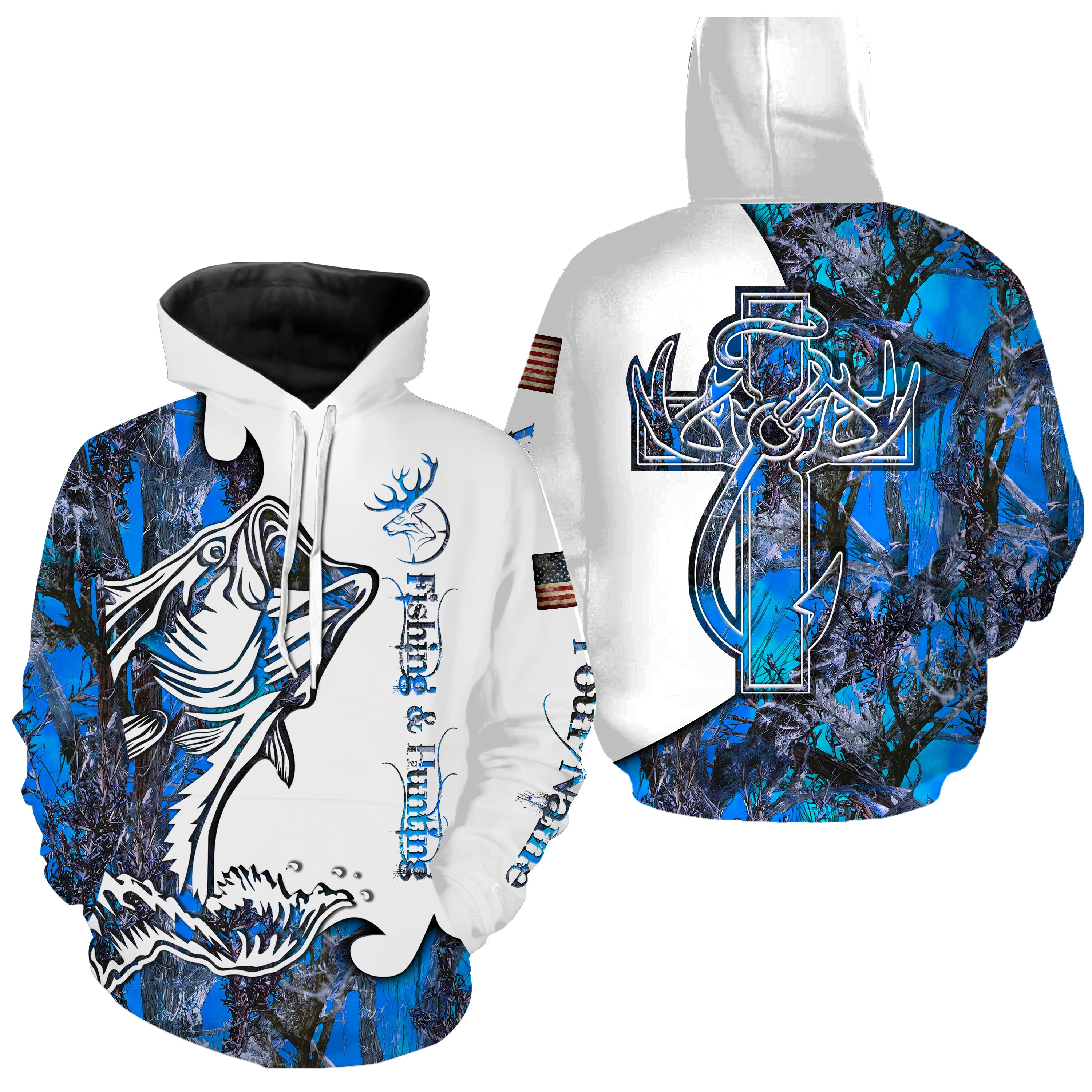 Fishing and Hunting Deer and Bass blue camo all over print Shirt, Hoodie – Personalized Gifts FSD3189