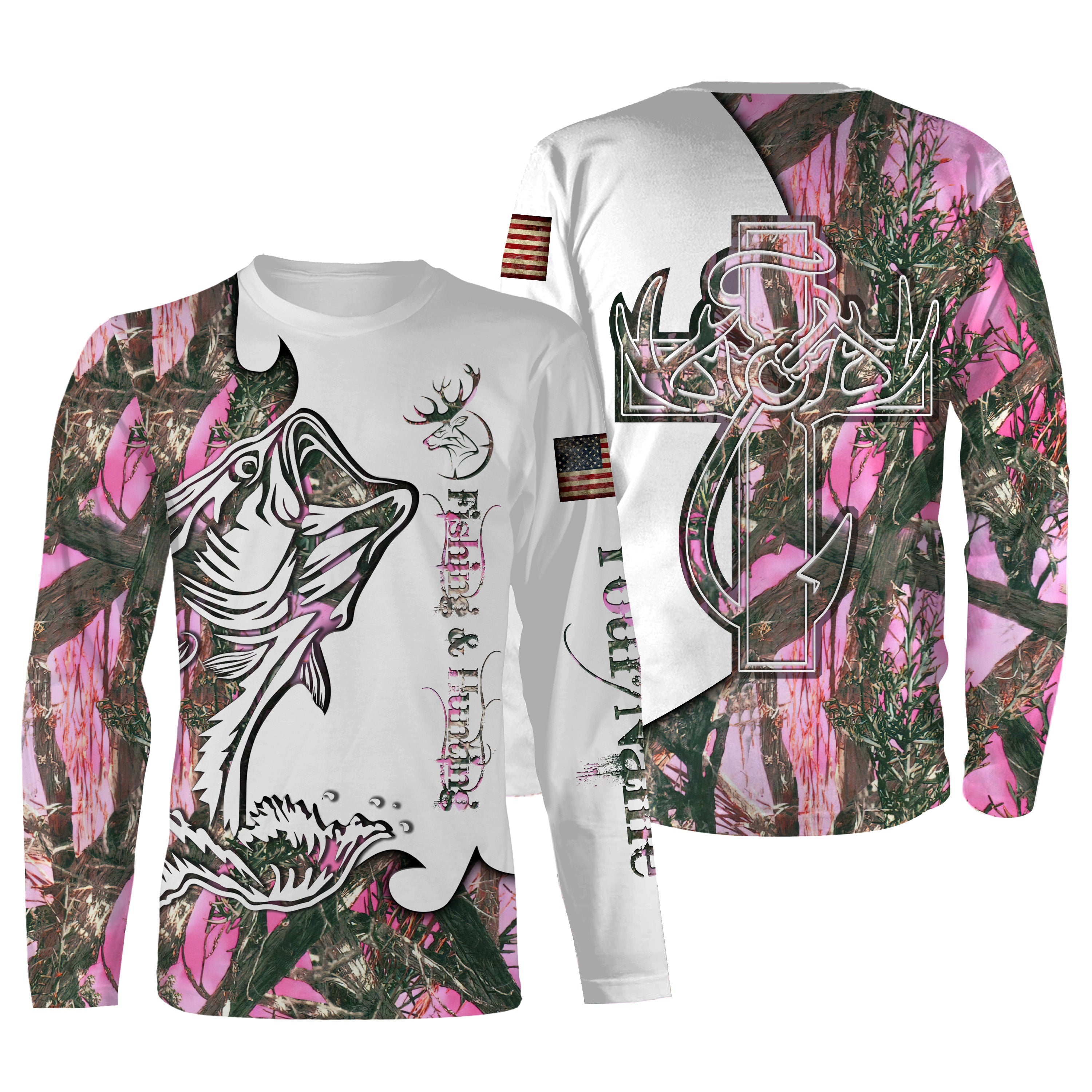 Fishing and Hunting Deer and Bass Pink camo all over print Shirt, Hoodie – Personalized Gift for women FSD3190