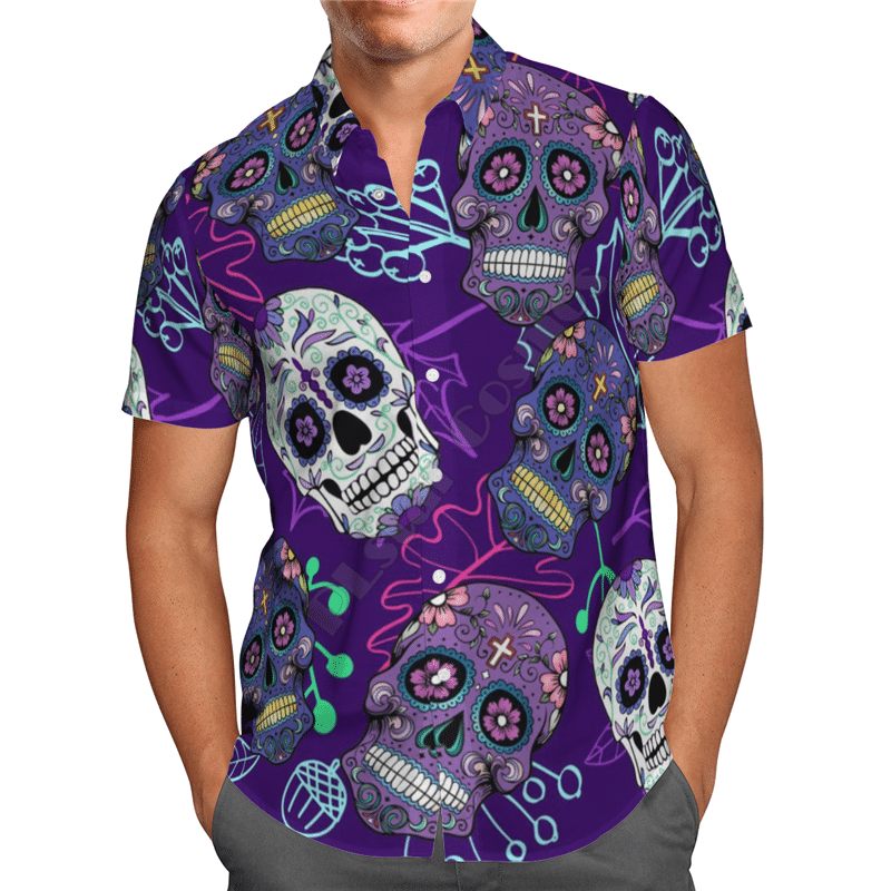 Fresh Flowers Skull  Purple Awesome Design Unisex Hawaiian Shirt For Men And Women Dhc17064105