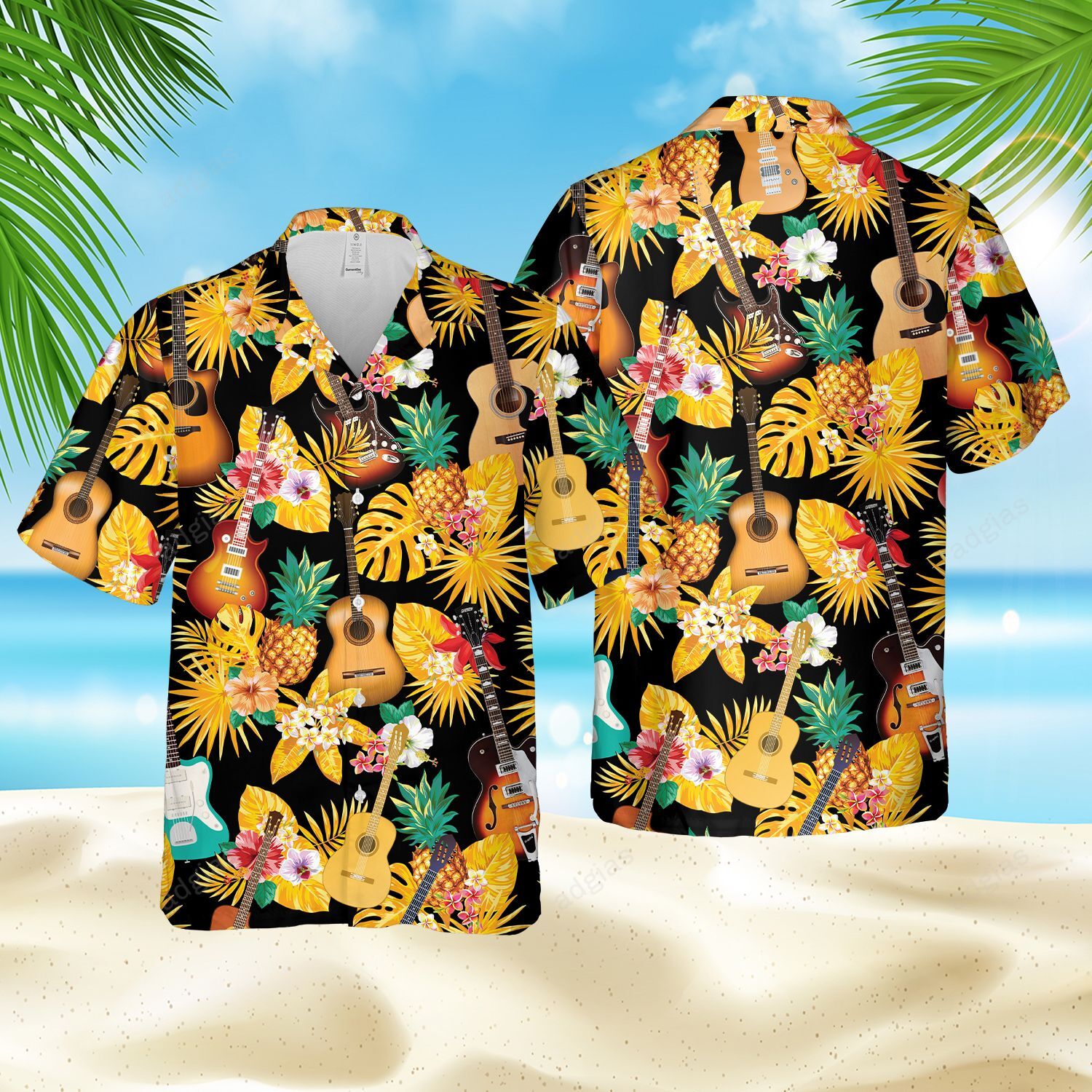 guitar tropical beach hawaii style hawaiian shirt noqt3