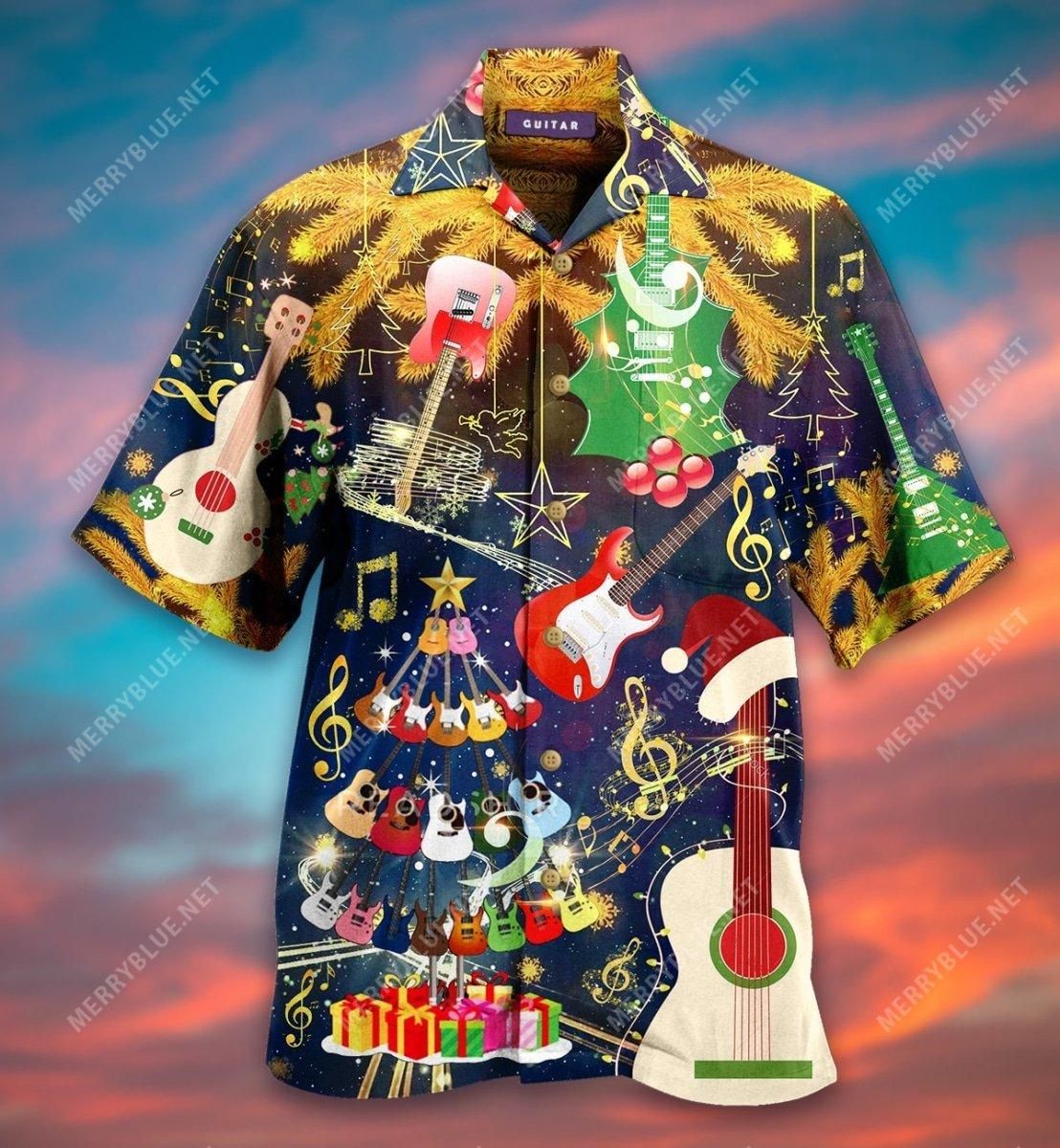 lets chill with christmas guitar aloha hawaiian shirt colorful short sleeve summer beach casual shirt for men and women 2bonu
