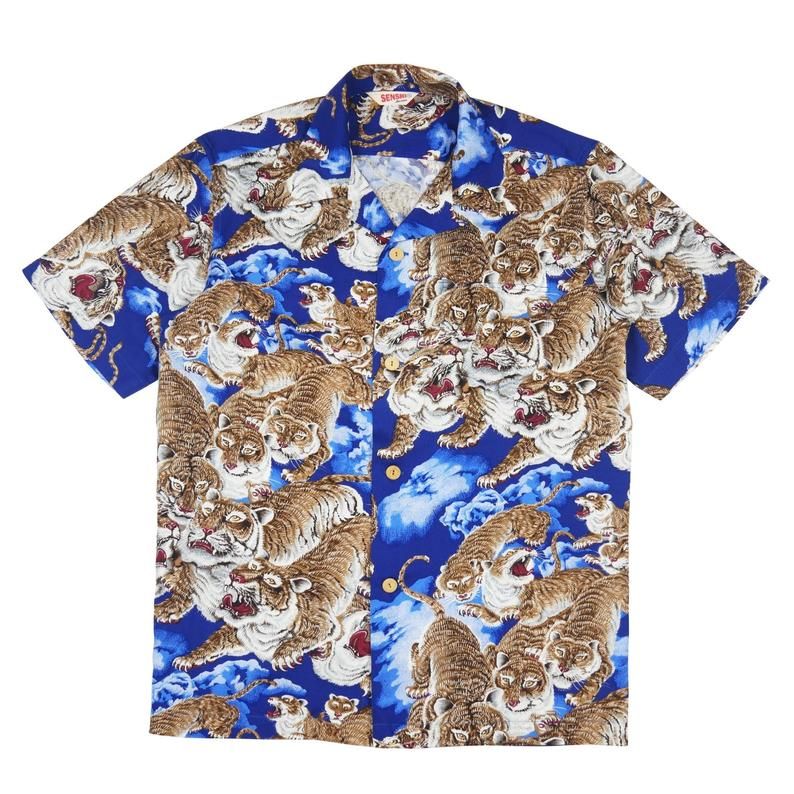 one hundred tigers brown blue nice design hawaiian shirt dhc18064042