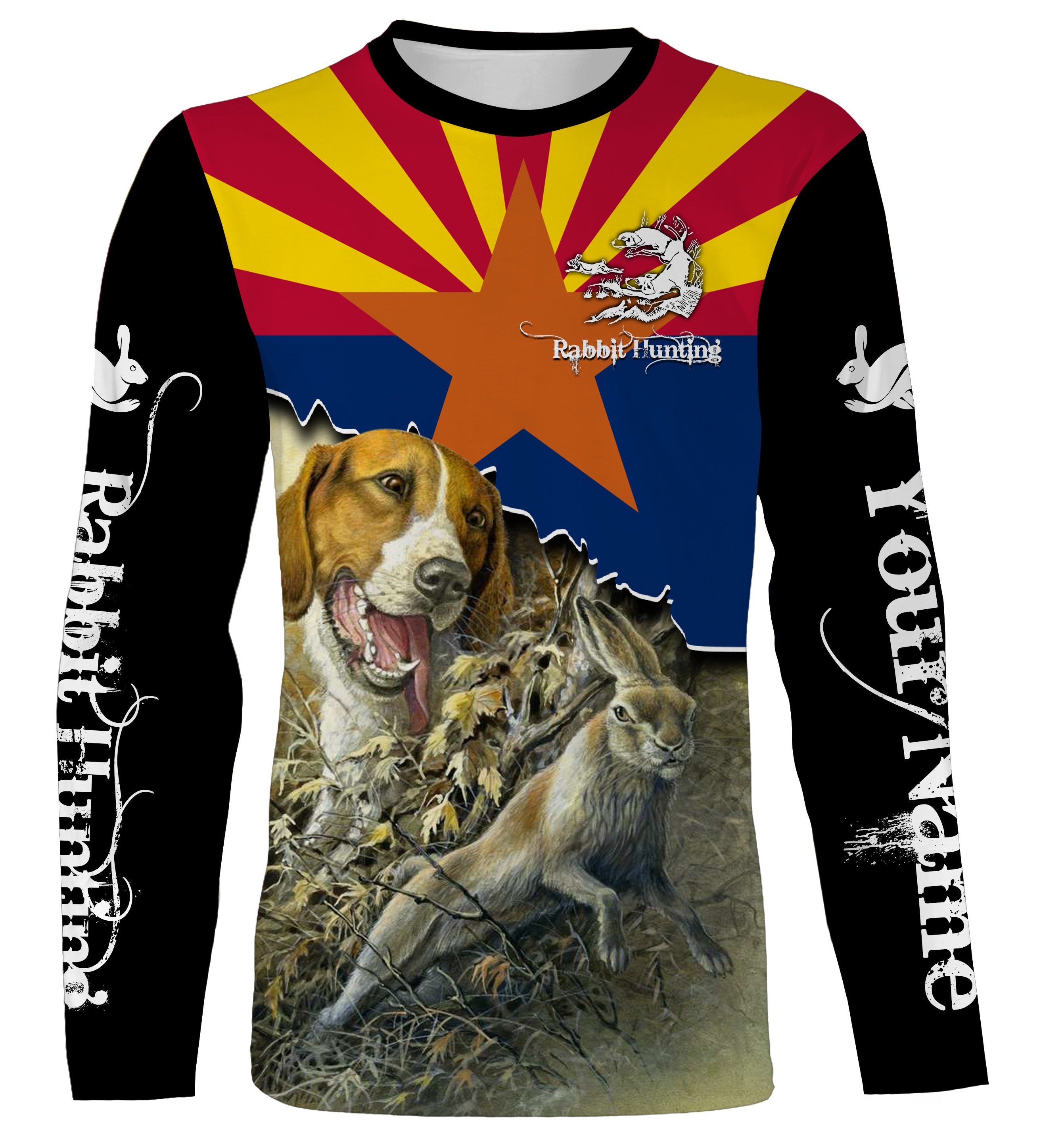 Rabbit Hunting with Beagle Dog Arizona state flag Custom Name All over print Shirts, Hoodie – FSD3051