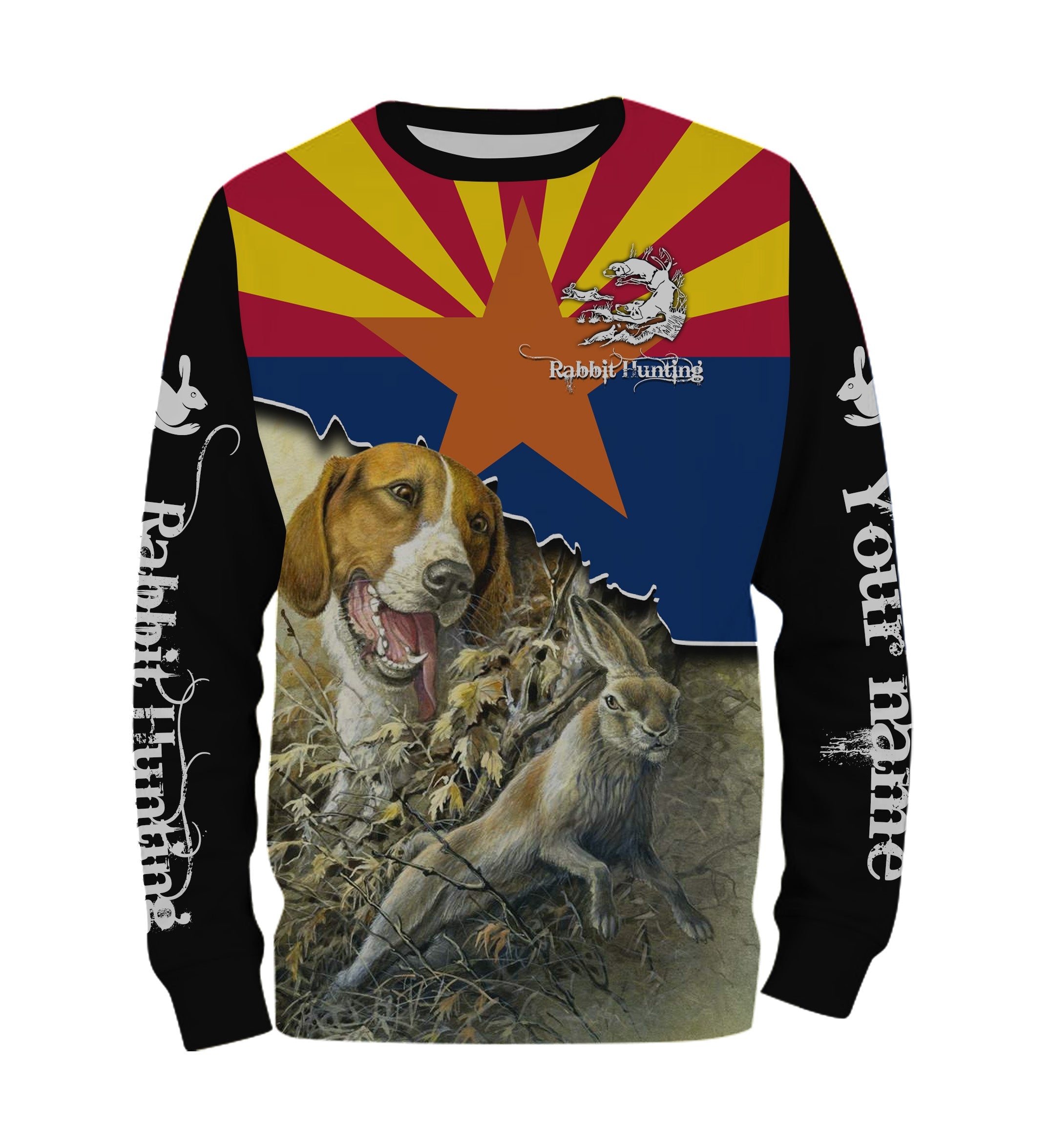 Rabbit Hunting with Beagle Dog Arizona state flag Custom Name All over print Shirts, Hoodie – FSD3051