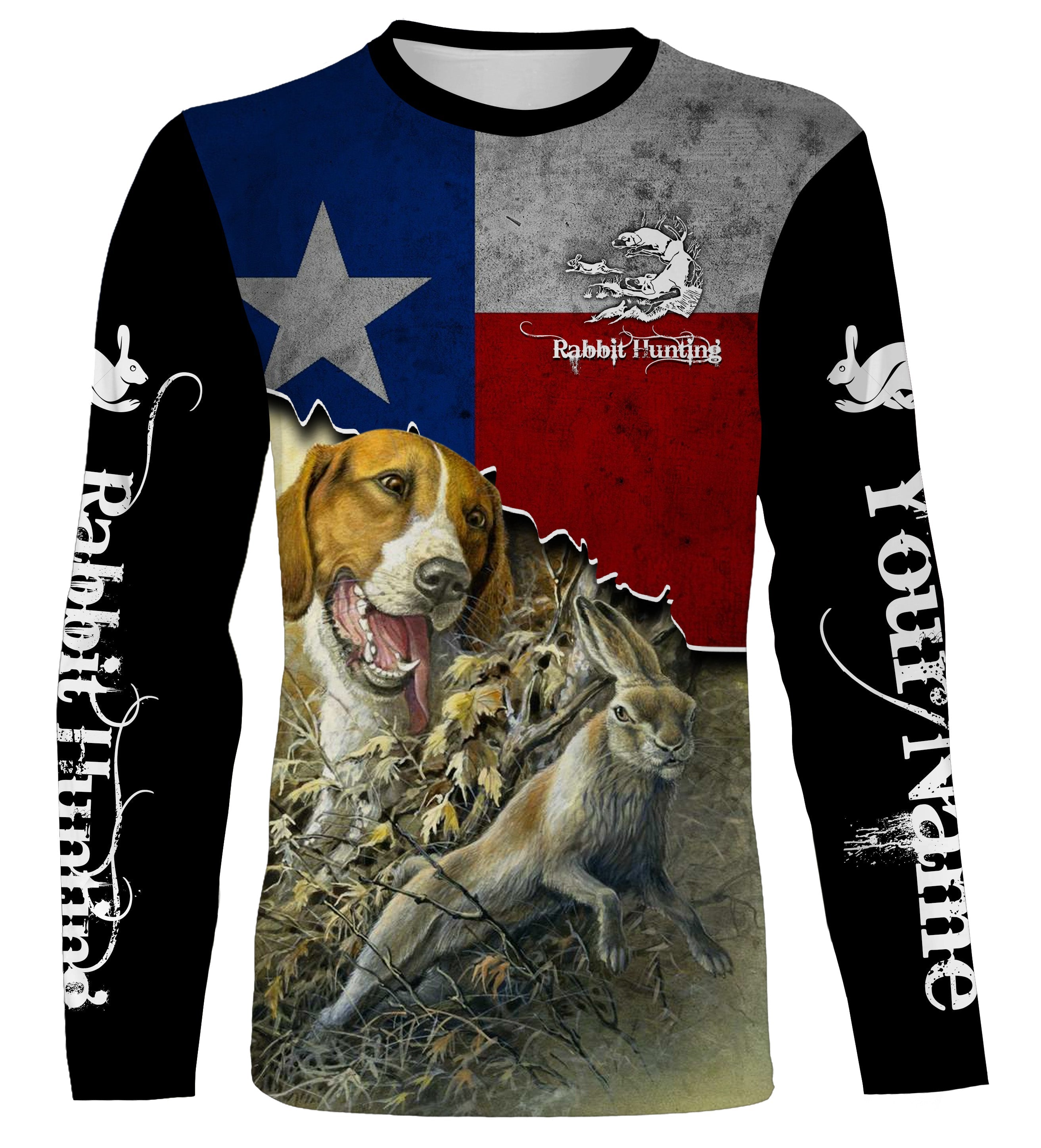 Rabbit Hunting with Beagle Dog Texas flag Custom Name All over print Shirts, Hoodie – FSD3049