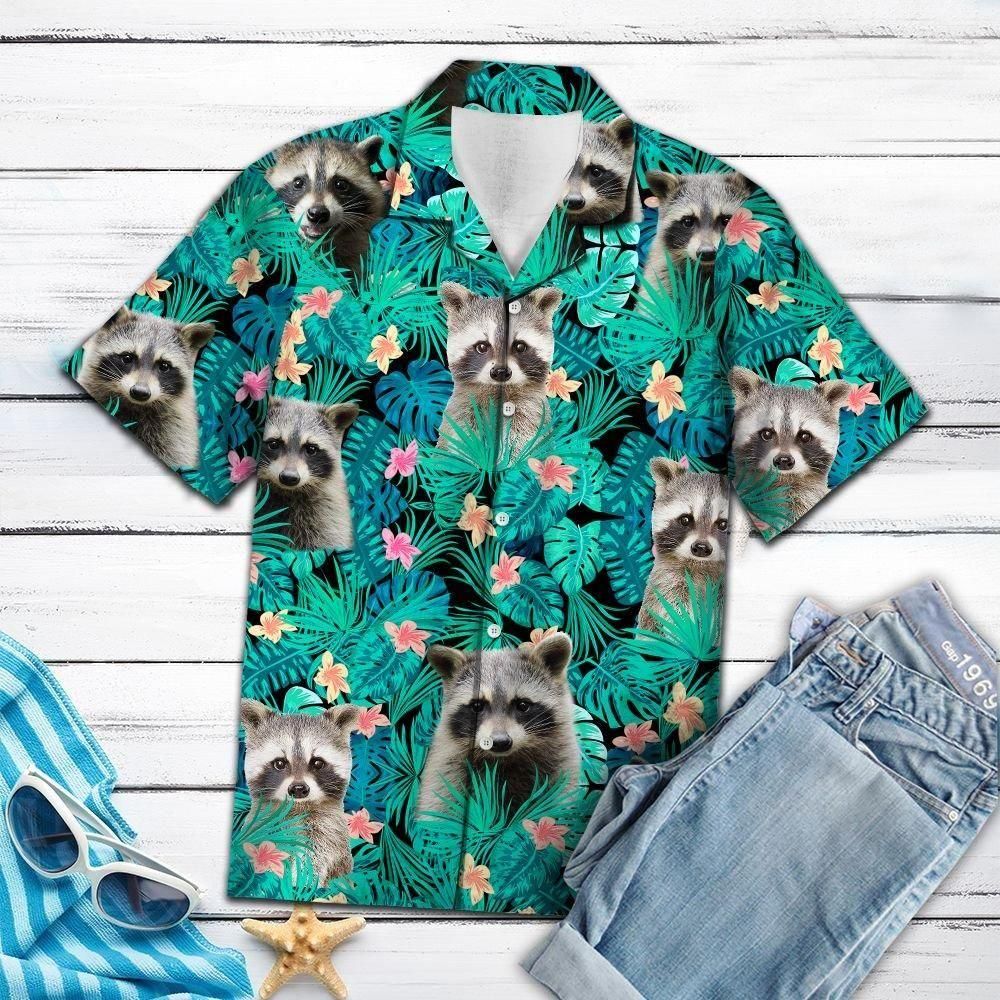 raccoon tropical aloha hawaiian shirt colorful short sleeve summer beach casual shirt for men and women ck5oc