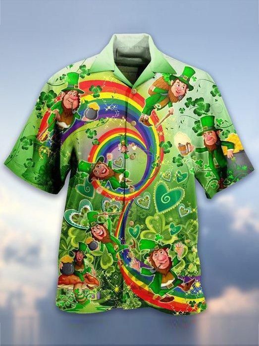 Irish Leprechaun With Flower Happy St Patrick’S Day Aloha Hawaiian Shirt Colorful Short Sleeve Summer Beach Casual Shirt For Men And Women