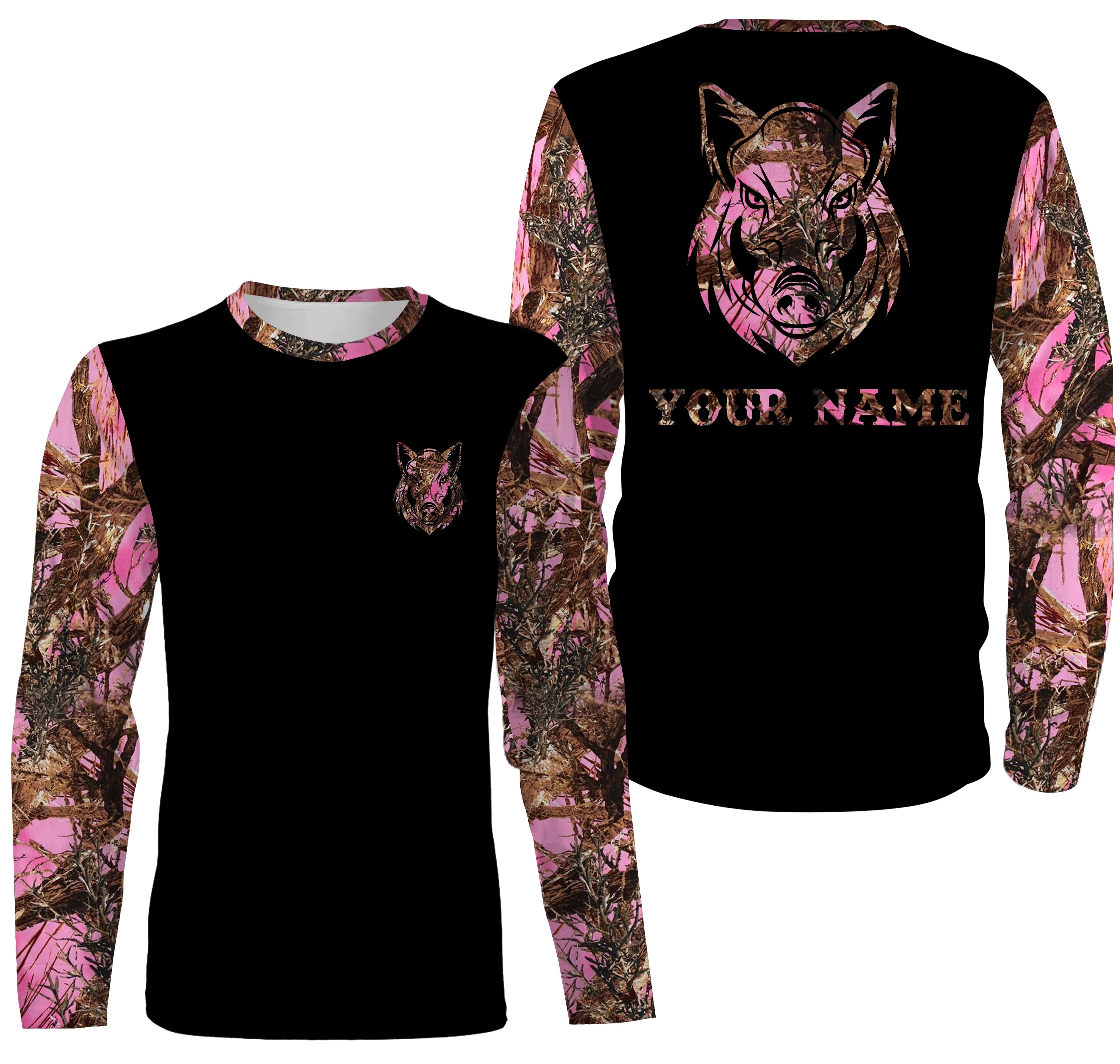 Women Hog hunting pink tree camo custom name All over printed Shirts FSD3047